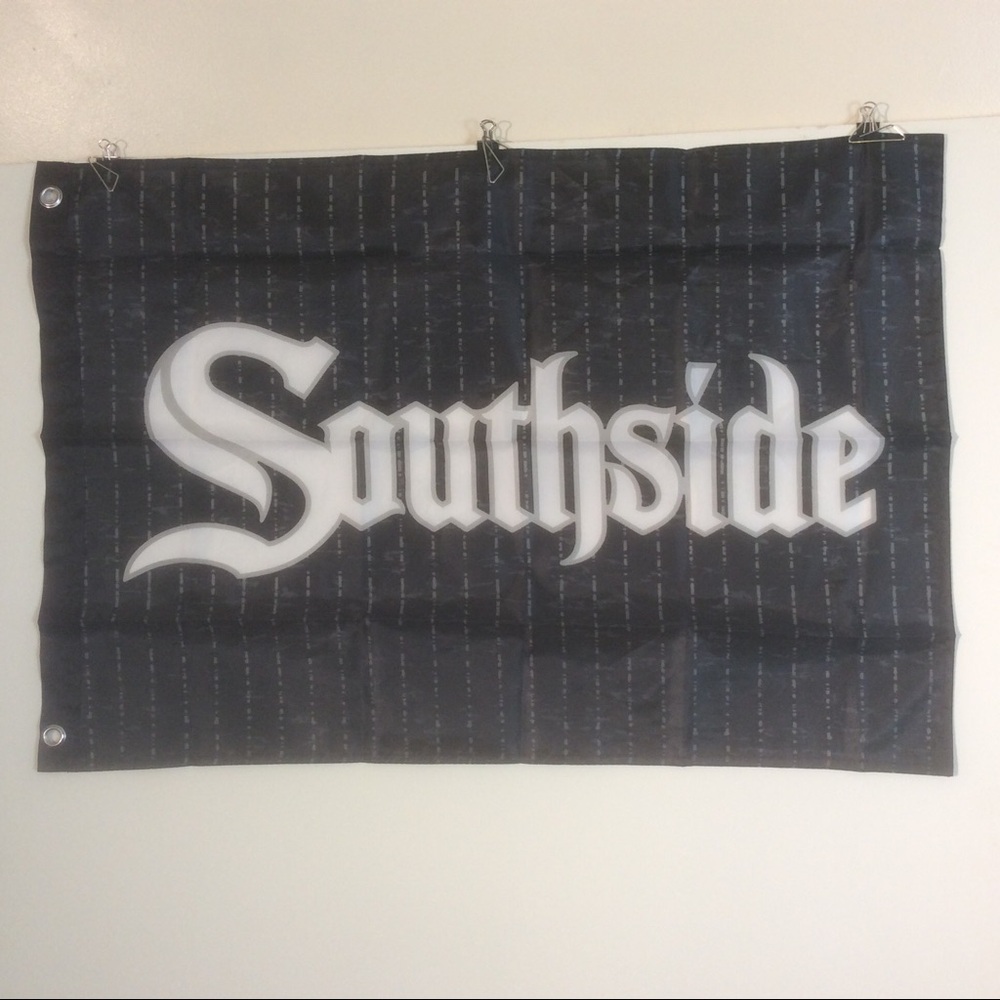 Southside Black Pinstripe Banner Chicago White Sox MLB Baseball Sports Team Flag